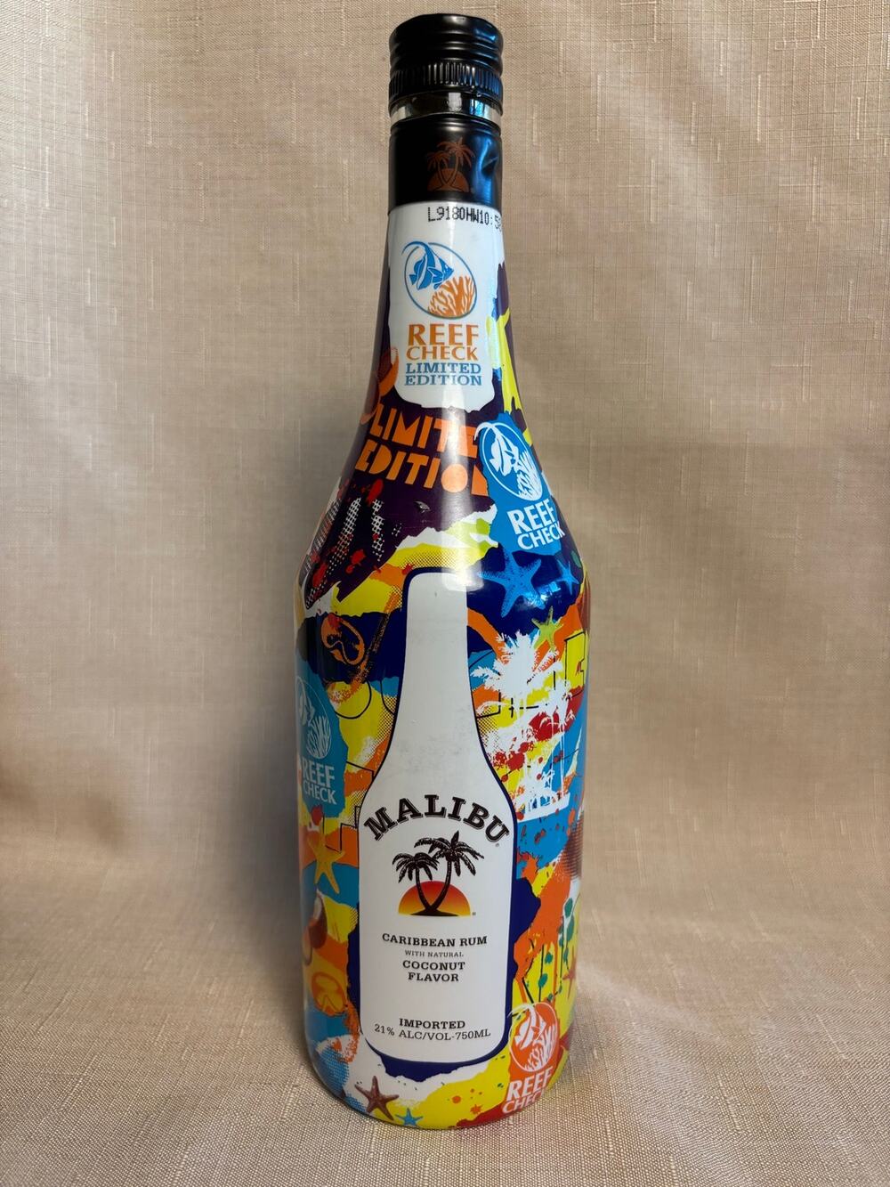 2008 Malibu Coconut Caribbean Rum Reef Check Limited Edition 750ml Bottle Empty